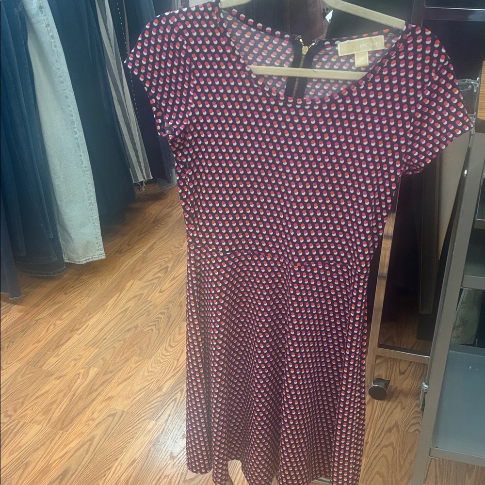 Michael Kors Red and White Patterned Midi Dress